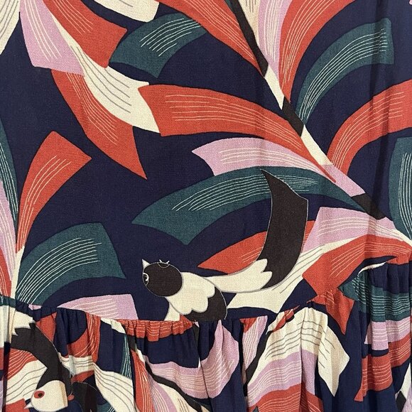 Maeve Anthropologie Cheyenne Peplum Birds Print Blouse Small Top Long Sleeves - Picture 9 of 12